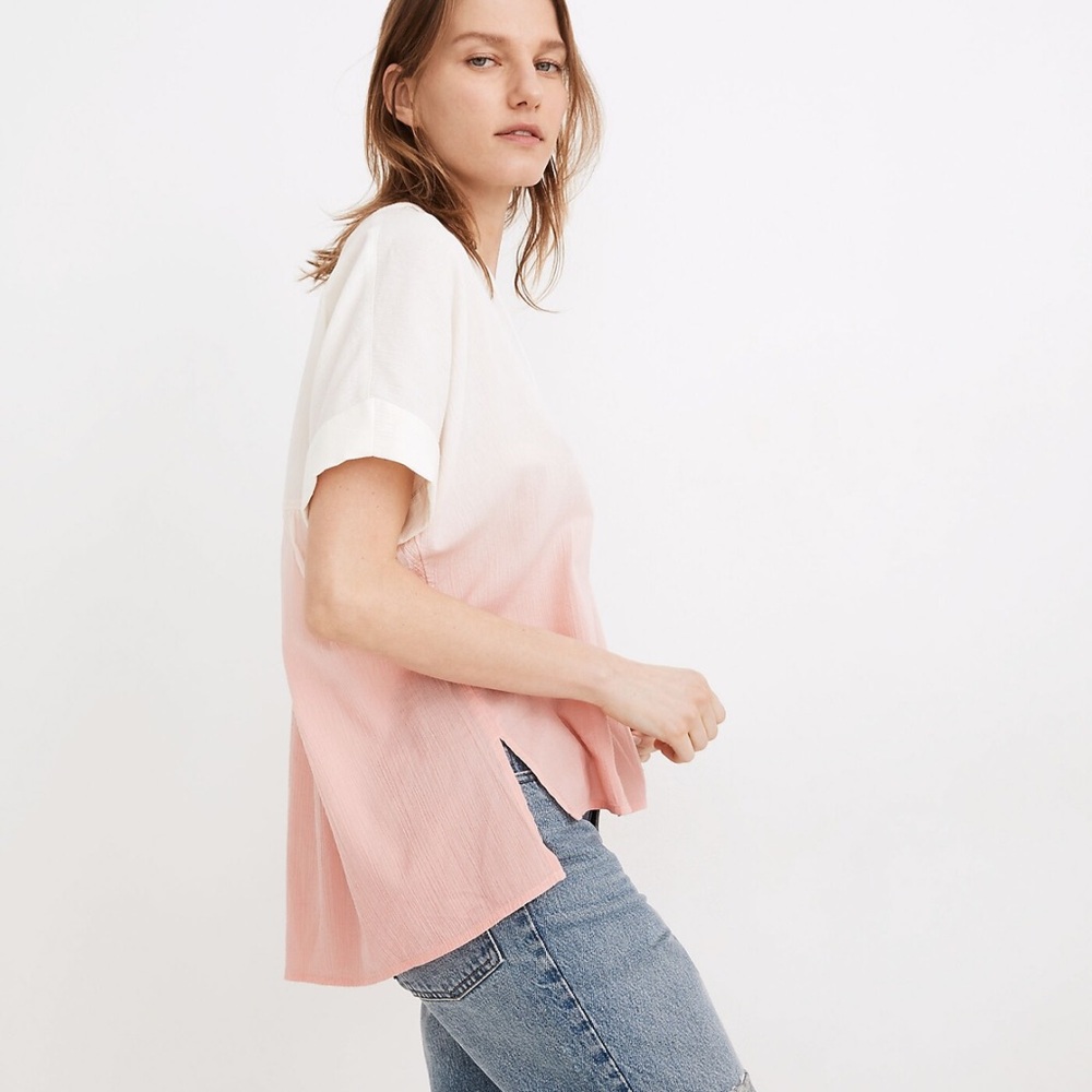Madewell Lakeline PINK Dip Dye Popover Shirt Size M - Picture 2 of 10